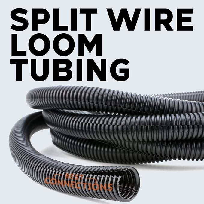 BEST CONNECTIONS (1" x 50 ft) Split Wire Loom Flex-Guard Convoluted Tubing Protective Split Cable Sleeves for Automotive Home Industrial Electrical Wires Chemical Resistant Conduit Black