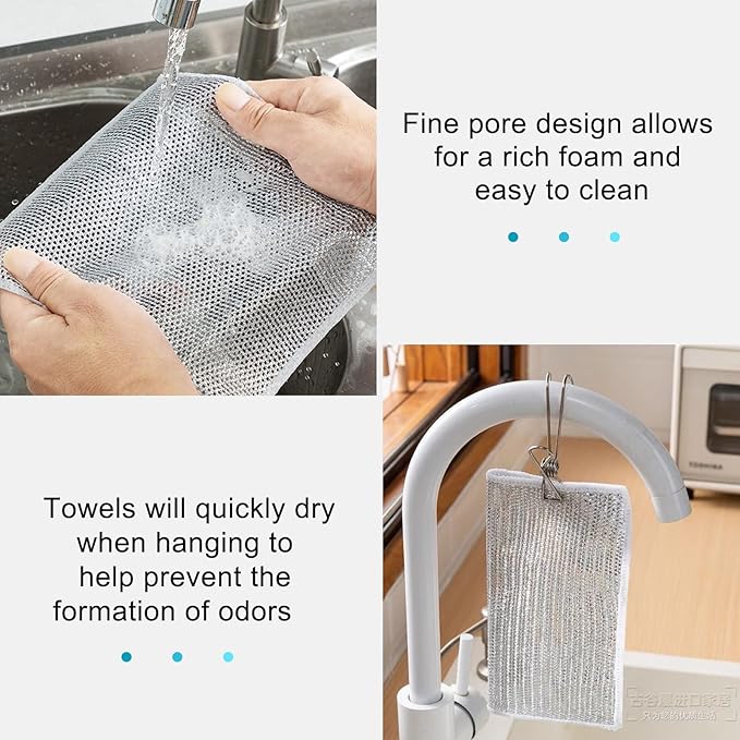 2024 New Multipurpose Wire Miracle Cleaning,Wire dishwashing, Non Scratch Wire Dishcloth,Dish Towels for Kitchen Sinks Dishes Stove Tops,ClothsMultifunctional Wire Dishwashing Rags for Wet and Dry