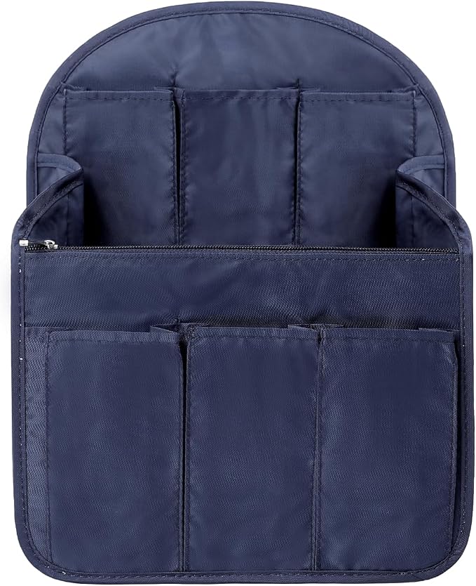 Surblue Backpack Organizer Insert Liner Hanging Travel Rucksack Purse and Handbag Insert Pocket, High-capacity Divider Foldable Nylon Shoulder Bag Organizer for Men and Women, (Navy, L)