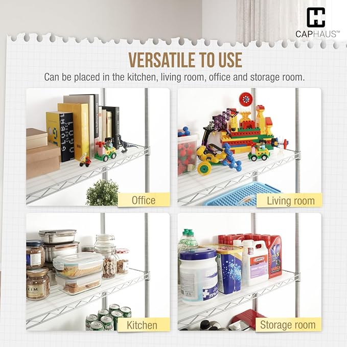 CAPHAUS NSF Adjustable 6 Tier Wire Shelving Unit w/Basket & Liner, Metal Storage Rack Corner Shelves, Storage Rack for Kitchen, Bathroom, Laundry Closet, Metal Wire Shelving w/Basket Shelves Silver