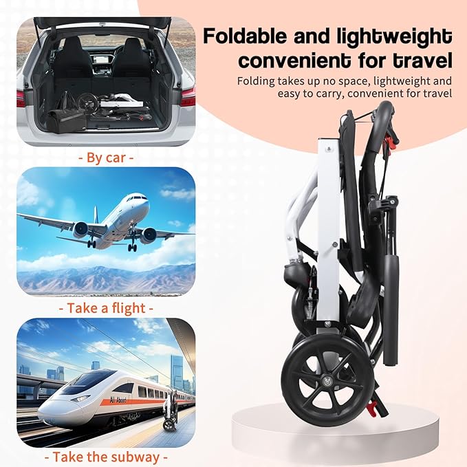 Under 17.6 lbs! Lightweight Transport Wheelchair for Adults & Seniors, Portable Folding Wheelchair, Compact Travel Wheel Chair for Airplanes, Cars & Indoor Outdoor Use