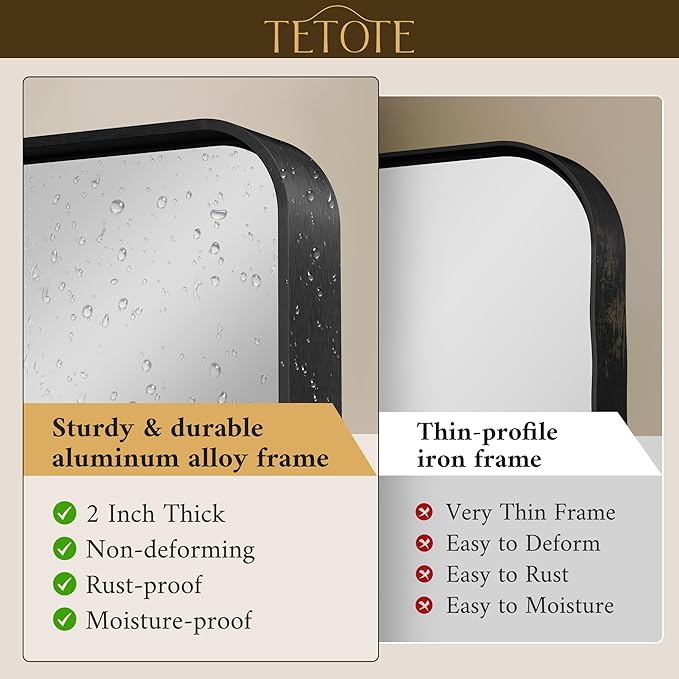 TETOTE Black Bathroom Mirror, 55 x 36 Inch Matte Metal Frame Modern Farmhouse Decor Rectangular Large Entryway Vanity Wall Mounted Mirror (Horizontal/Vertical)