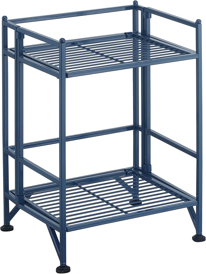 Convenience Concepts Xtra Storage Shelves - 2 Tier Folding Metal Organizer Shelf for Office, Closet, Laundry Room, Garage, Kitchen, Bathroom, & Bedroom, No Tools Assembly, Cobalt Blue