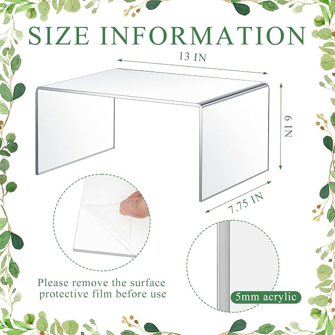 RattanView 2 Pcs 13 Inch Large Acrylic Risers Display Stands 5 mm Thick Acrylic Shelf Riser Showcase for Collectibles Jewelry Cupcakes Food Figures Perfume Cabinet(Clear)