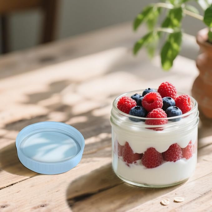 SHOWIN Overnight Oats Containers with Lids, 10oz Glass Jars with Lids 8 pcs, Light Blue, Wide Mouth Mason jars for Salad, Yogurt, Snacks, Meal Prep