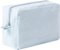 Large Capacity Striped Pencil Case Cosmetic Bag with Zipper Portable Stationery Organizer Pouch for School Students Teens Travel Toiletry Bag (Lake Blue)