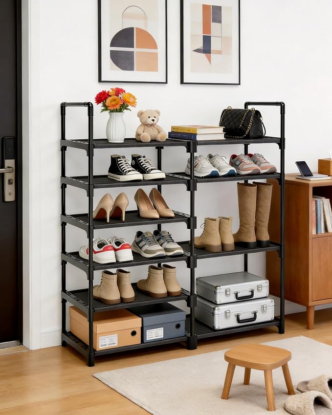 6-Tier Shoe Rack Large Capacity,Durable Shoe Organizer Storage for 20-26 Pairs of Shoes and Boots,Heavy Duty Free Standing Shoe Stand for Closet,Entryway and Garage (Black)