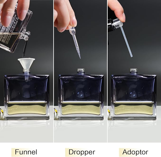 100ml/3.4 Oz Glass Spray Bottle Perfume Atomizer,Empty Refillable Perfume Spray Bottle with 3 Kinds of Dispenser (A3)
