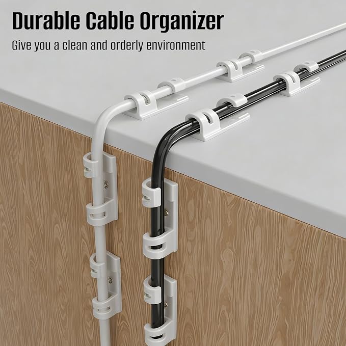50 Pcs Self Adhesive Cable Clips,Upgraded Cable Management with Screw Hole,Strong Cord Organizer for Under Desk,Car,TV PC,Christmas Light Indoor/Outdoor-White S