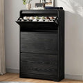 Garvee Hidden Shoe Cabinet, Black | 3 Flip Drawers, Freestanding, For Entryway, Hallway, Foyer, Modern Design, Small Space