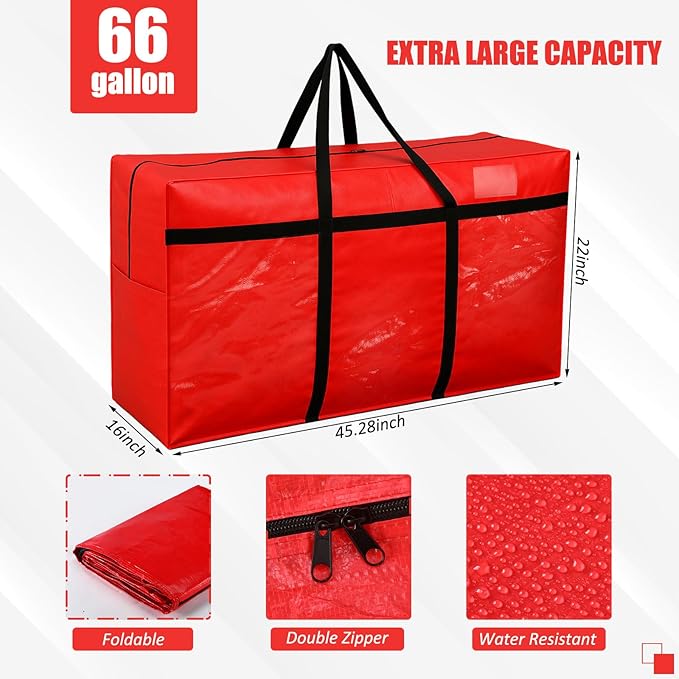 6 Pcs 66 Gallon Extra Large Moving Bags Heavy Duty Storage Bag with Strong Zipper Handle Foldable XXL Jumbo Storage Tote Packing Moving Box for College Dorm Travel Cloth Duffle (Red)