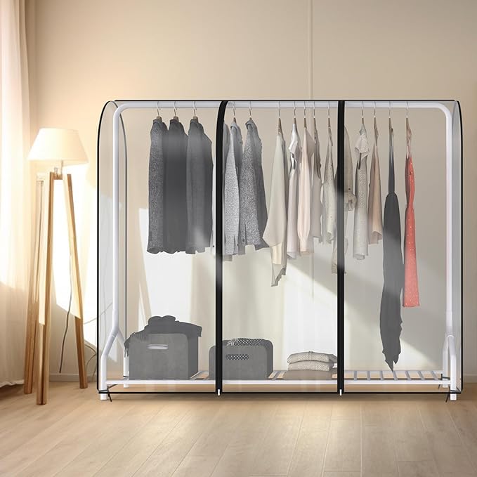 Zilink Clear Garment Rack Cover Transparent Clothes Rack Cover 72 in | Waterproof, Dustproof, Breathable, 2 Durable Zippers, Clear Clothing Rack Cover for Garment Rack (Rack Not Included)