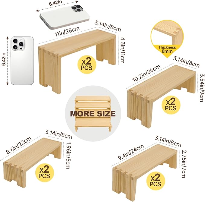 Yikaroeli 2 Set Large Wood Display Risers Display Stands Wooden Cupcake Stand Dessert Food Buffet Risers for Vendor Events 4 Tiered 8Pcs Table Sets Cake for Display