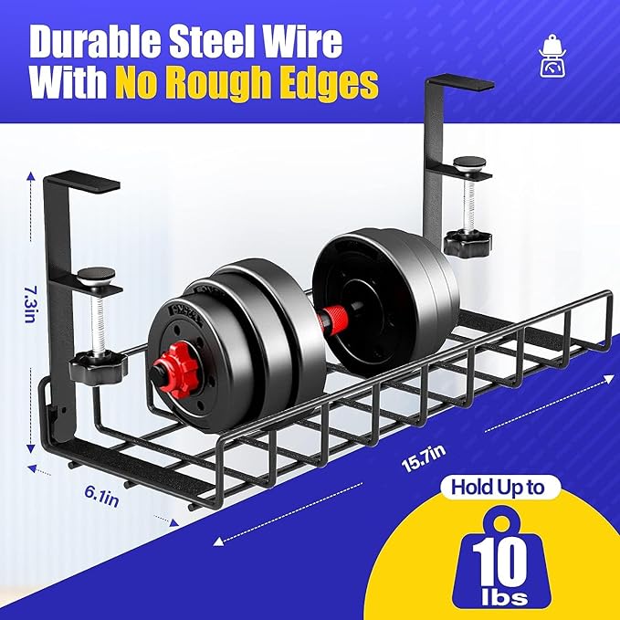 Under Desk Cable Management Tray, Xpatee Upgraded Wire Management No Drill No Screws, Cable Tray with Clamp for Wire Organizers, Computer Cord Rack for Office, Home - No Damage to Desk Black