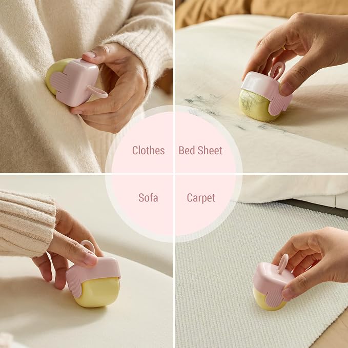 Mini Lint Roller,Washable Sticky Roller Reusable Lint Remover Portable Pet Hair Remover for Clothes,Travel Household (Pink)