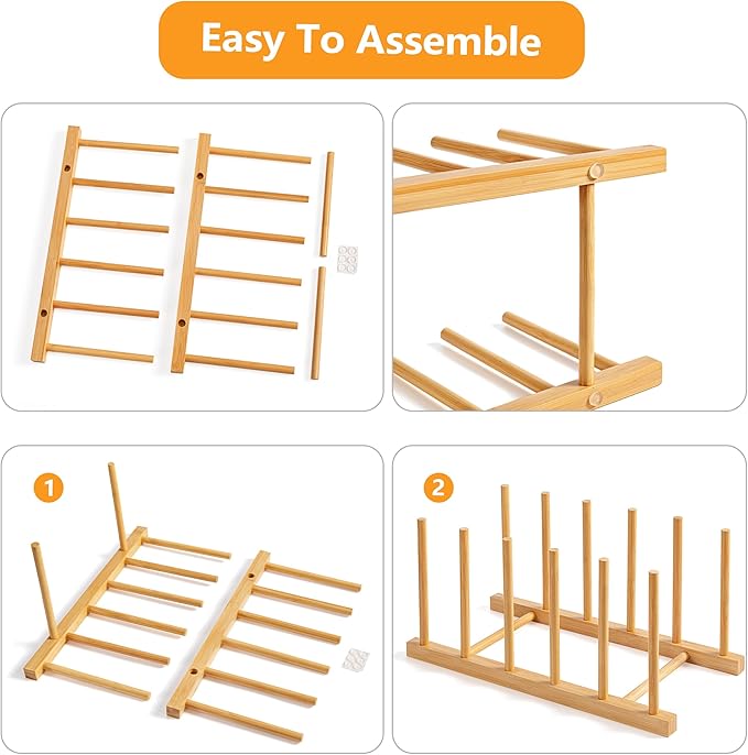 HBlife Desk File Organizer 5 Section Upright File Sorter, 2 Pack Bamboo File Holder for Home, Office & School