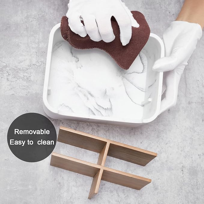 2 Pack Remote Control Holders, Desk Organizers with Dividers,White | Set of 2 resin and wood organizers with dividers for remotes, pens, glasses, and media devices on desk, table, or nightstand