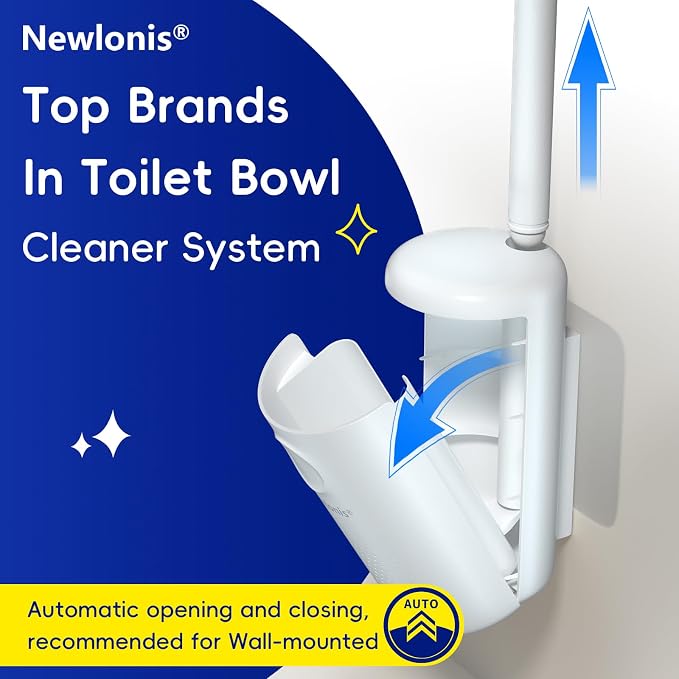 Newlonis® Disposable Toilet Bowl Brush, 32 Scented Refills, Wall-Mounted | Touch-Free, Toilet Cleaning Supplies