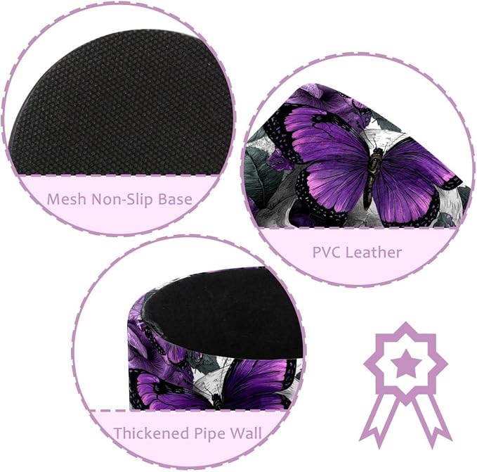 Faux Leather Pen Holder for Desk, Pencil Organizer Purple Butterflies and Skulls Pen Cup Desk Decor Makeup Brush Holder Storage for Office Home