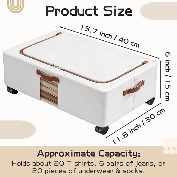Under Bed Storage Organizer with Wheels - 2 Pack Large Foldable Underbed Drawer with Handle Side Clear Zipper Lids Waterproof Storage Bin Toy Shoe Cloth Container for Nursery Bedroom Home Dorm