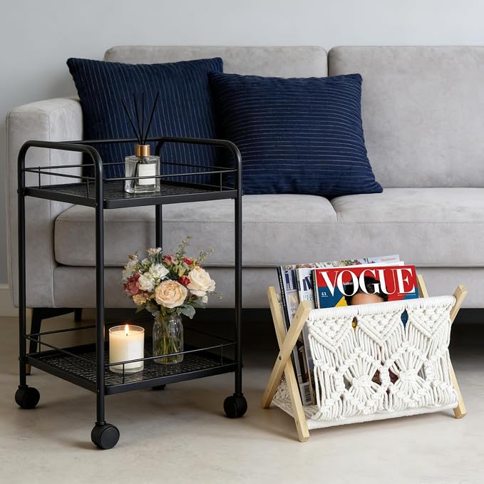 Boho Macrame Magazine Holder,Hand-Woven Magazine Rack for Home Office | Multifunctional Storage Basket for Letters, Magazines, Books and Newspapers
