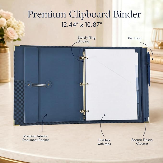 Aesthetic Clipboard Binder with Dividers - Document Organizer and Clipboard Folder for Work - Sturdy 3 Ring Binder & Planner Folio for Streamlined School Projects, Notes and Daily Office Productivity