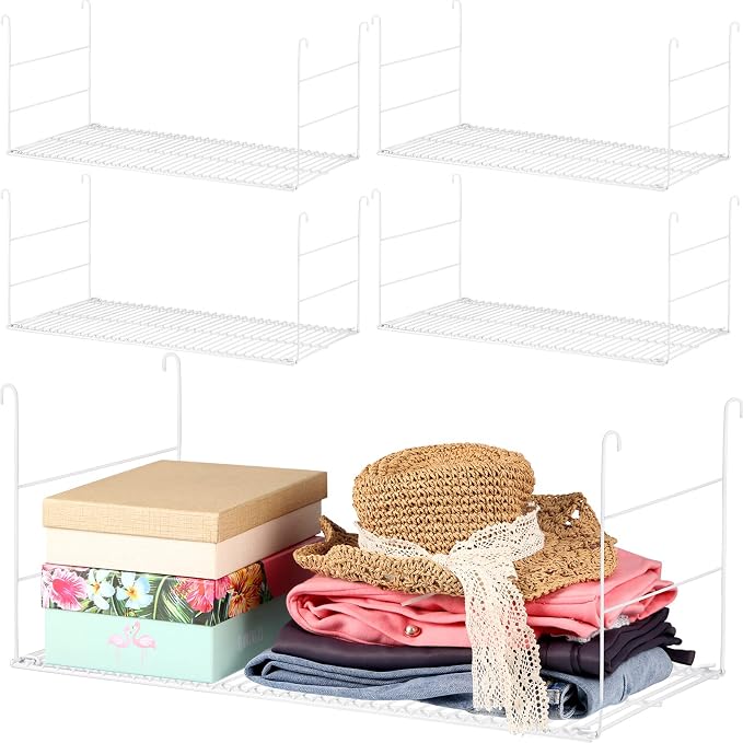 Amylove 4 Pieces 24 Inch Hanging Closet Shelves White Wire Hanging Shelf Universal Long Wire Shelf Basket Closet Organizers and Storage for Clothing Sweaters Shoes Handbags Clutches Accessories