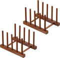 HBlife 2 Packs Teak Wooden Dish Drying Rack Stand Kitchen Plate Organizer | 4 Slots, Vertical Dish Racks for Cabinet Countertop & Wall, Plate Pot Lid Cutting Board Holder, Bowl Cup Drainer, Keep Dry