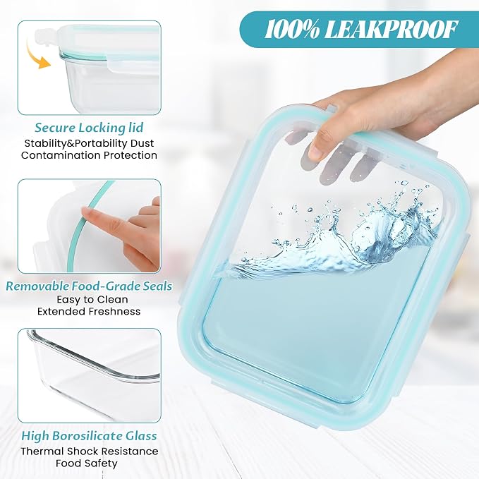 LOVYANXUE 2Pack 9.8 Cups/ 78 Oz Large Glass Food Storage Containers with Lids, Glass Meal Prep Containers with Airtight Lids - BPA Free, Leakproof, Ideal for Food Storing/Serving, Microwave/Oven Safe