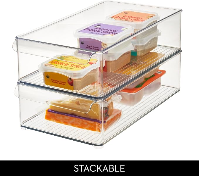 iDesign Large Stackable Fridge or Freezer Bin, Set of 6, Clear | Front Handle, Made in USA