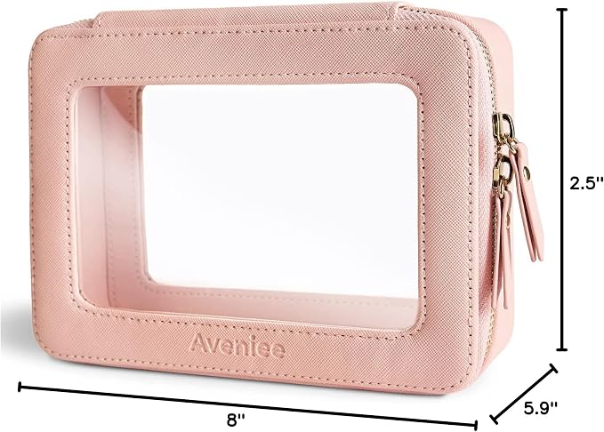 Aveniee Clear Makeup Bag Organizer, Travel Toiletry Bag for Women, Waterproof Cosmetic Pouch with Zippers,Car Accessories Organizers and Storage Case,Pink,Medium Classic