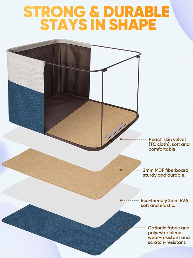 BALEINE 4 Pack Fabric Closet Storage Bins for Shelves, Linen Closet Organizers and Storage, Decorative Baskets for Organizing, Shelf, Clothes, Home, Office (Navy Blue, 17''x13''x10.5'')