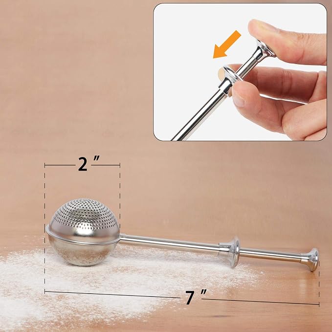 HULISEN Flour Duster, 304 Stainless Steel Flour Sifter for Baking | Spring-Press Handle, Dishwasher Safe, For Flour, Powdered Sugar, Fine Spices, Pick Up and Dust Flour Sifter, Gift Package