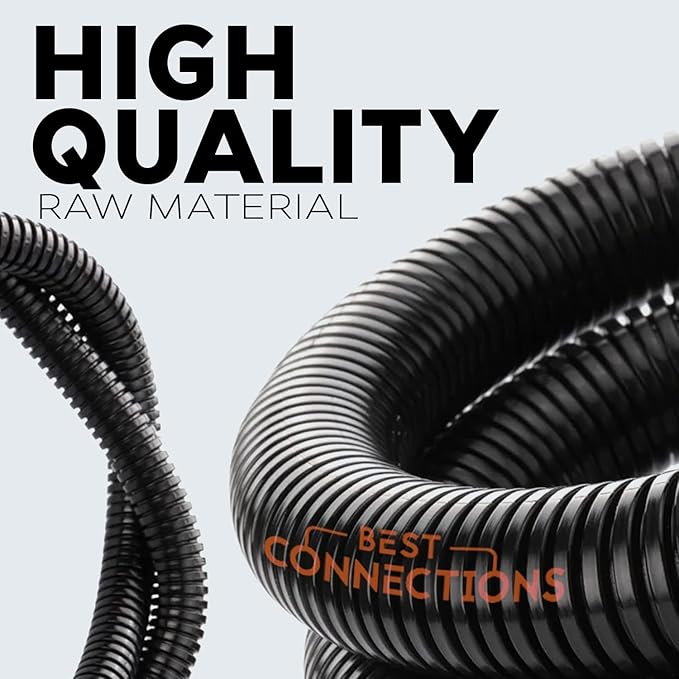 BEST CONNECTIONS 3-Pack 1/4", 1/2", 3/4" x 20 ft Each Assorted Split Wire Loom Convoluted Tubing with Installation Tool – Protective Split Cable Sleeves/Conduit for Automotive Home Electrical – Black