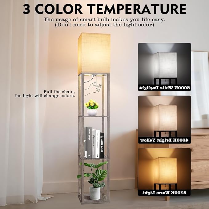 RUNTOP Floor Lamp with Shelves, Shelf Lamp with 3 Color Temperature LED Bulb,Lamps for Living Room, Standing Lamp Modern Tall Standing Light Display Shelf Floor Lamps for Bedroom, Office Home Decor