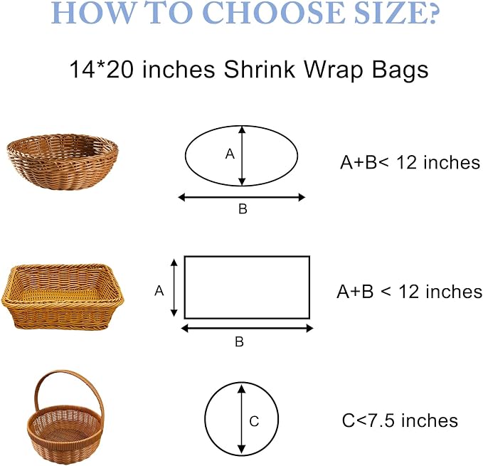 Shrink Wrap Bags, 100Pcs 14x 20 Inches Clear PVC Heat Seal Bags Film for Packagaing Gift Basket,Shoes,Jars,Large handicrafts, gift,cookie trays and Homemade DIY Projects
