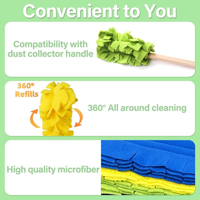 WRINGKIT 15 Pieces Reusable Duster Refill, 360° Heavy Duty Fleece Duster Pads Refills, Washable Hand Dusters Pads for Cleaning Ceiling, Fan Hardwoods Window Kitchen Floor