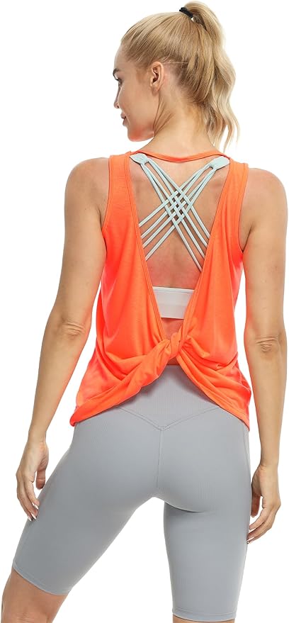 icyzone Women's Open Back High Neck Workout Athletic Gym Tank Tops