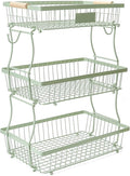 3 Tier Fruit Basket with 2 Banana Hangers, Countertop Fruit Vegetable Stand Produce Holder Organizer for Onion Potato Bread Snack Veggie Green