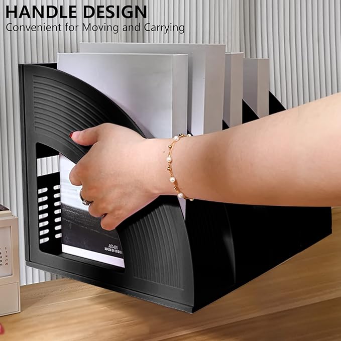 Marte Vanci Magazine File Holder Vertical PP Folder Book Desktop Organizer Plastic Storage Sturdy Vertical 4 Section Folder Black