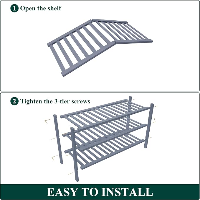 Smiry Bamboo Shoe Rack for Closet, 3 Tier Wooden Shoe Organizer, Stackable Wood Shoe Storage Shelf for Entryway, 14 Vertical Slats, One-piece Heavy-Duty Legs, 26.77"x11.02"x18.31", Grey