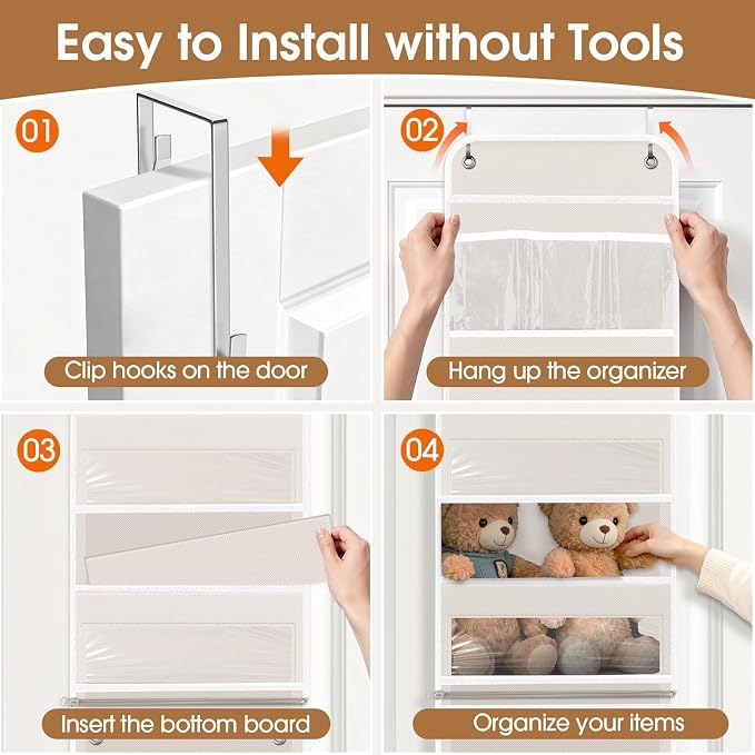 WISELIFE 6-Tier Over The Door Organizer Storage Detachable Design Door Hanging Storage Organizer with Clear Window Behind The Door Storage for Nursery Bedroom Bathroom Pantry Closet Beige