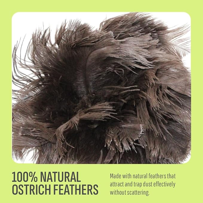 Retractable Feather Duster 8-14 in Adjustable - Natural Feather Dusters for Cleaning Ceiling Fans, Blinds, Plantation Shutters, Walls & Furniture - Quality Checked in USA - 2 Pack
