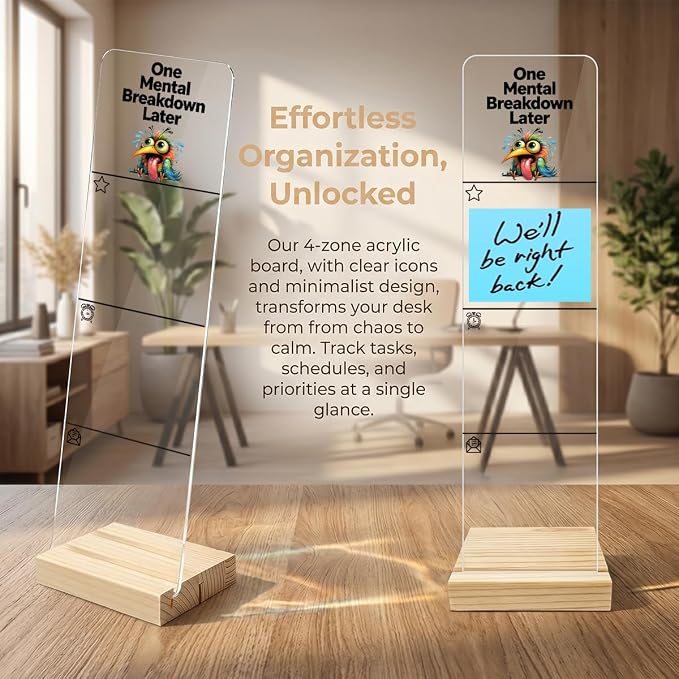 Monitor Memo Board, Sticky Note Holder, Sticky Note Board for Desk, Acrylic Desk Buddy with Wooden Base, Includes 200 Notes, Funny Colorful Bird Artwork