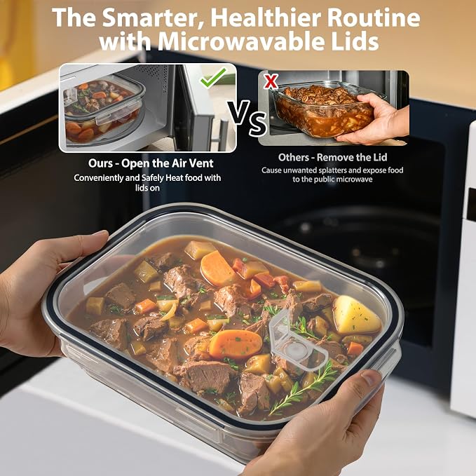 2 Pack 9.5Cup/76.4oz Large Glass Storage Containers with Air Vent Lids | Food Storage, Meal Prep, Lunch, Baking, Food Serving, Microwave Oven Dishwasher & Freezer Safe, BPA-Free, Airtight, Leakproof