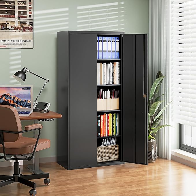 Letaya Metal Garage Storage Cabinets with Lock Door and Adjustable Shelves, Steel Tool Cabinets for Home,Office,Warehouse Organisieren (Black, 72" H)