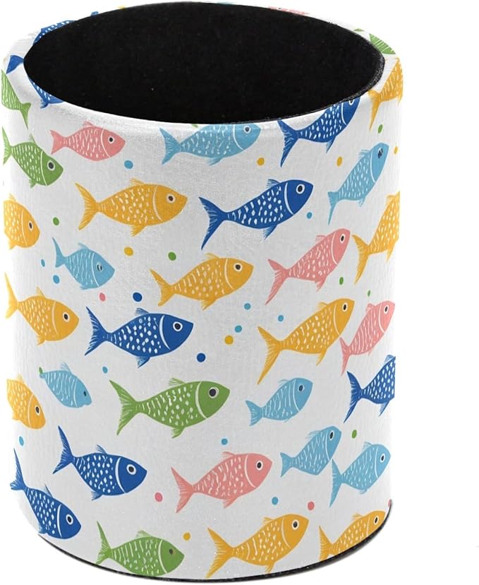 Colorful Fishes Pen Holder Pencil Organizer for Desk, 3.1” x 3.1” x 3.9” Pencil Cup Office Supplies, Large Capacity Cute Pen and Makeup Brush Holder for Home, School, Desktop