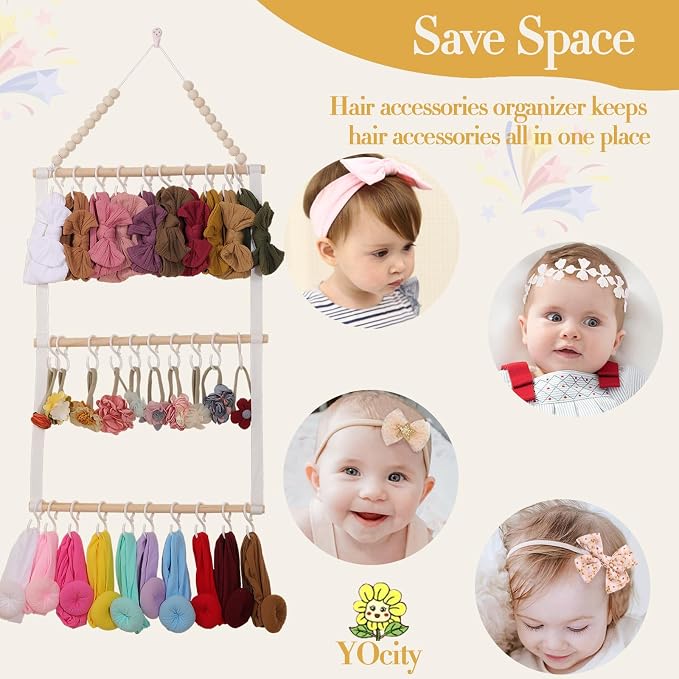 YOcity Headband Holder for Girls Baby Headband Organizer Head Bands Hair Accessories Display Organizer Wall Hanging Decor for Nursery Toddler Girl Room (White)