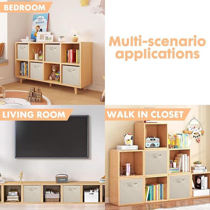 ShellKingdom Storage Bins, Foldable Fabric Storage Cube And Cloth Organizer | Storage Drawer For Closet And Toys, 13 X 13 X 13 INCH, 6 Pack (Beige)