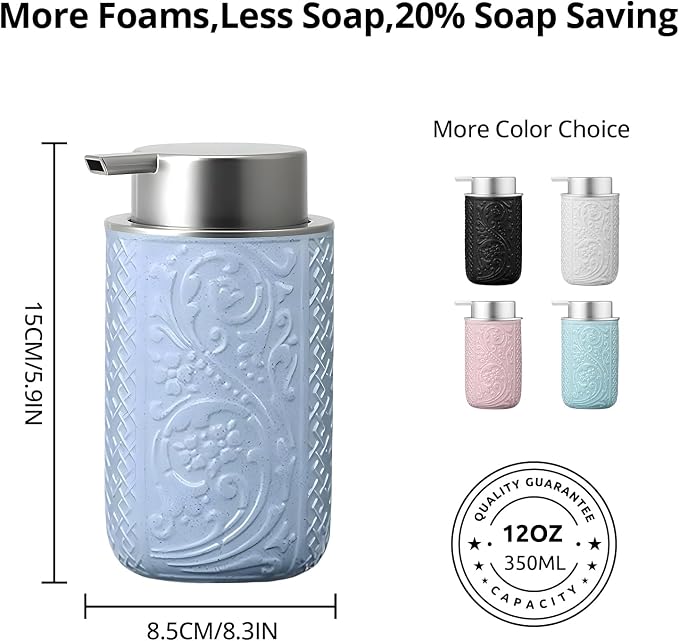 12OZ/350ML Ceramic Foaming Soap Dispenser Empty Hand Soap Dispenser Refillable Lotion Containers with Pump